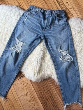 Moussy Distressed Straight Leg Jeans Blue